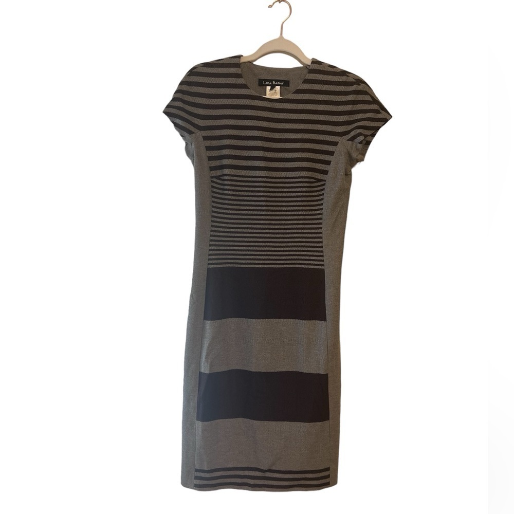 Lida Baday Striped Gray and Black Sheath Dress Size 6